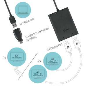 Adaptateur USB C vers HDMI i-Tec U3DUAL4KDP           Noir