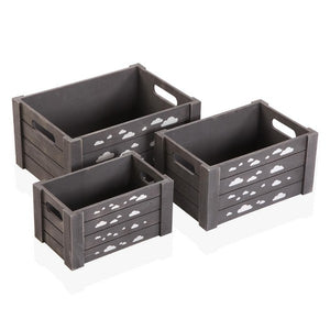 Set de boîtes décoratives Nuages Bois (3 pcs)