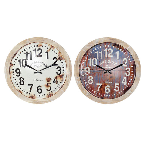 Horloge Murale DKD Home Decor Blanc Rouge Métal Bois MDF (2 pcs) (70 x 4 x 70 cm)