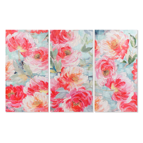 Cadre DKD Home Decor Bois Fleurs Toile (3 pcs) (50 x 3 x 100 cm)