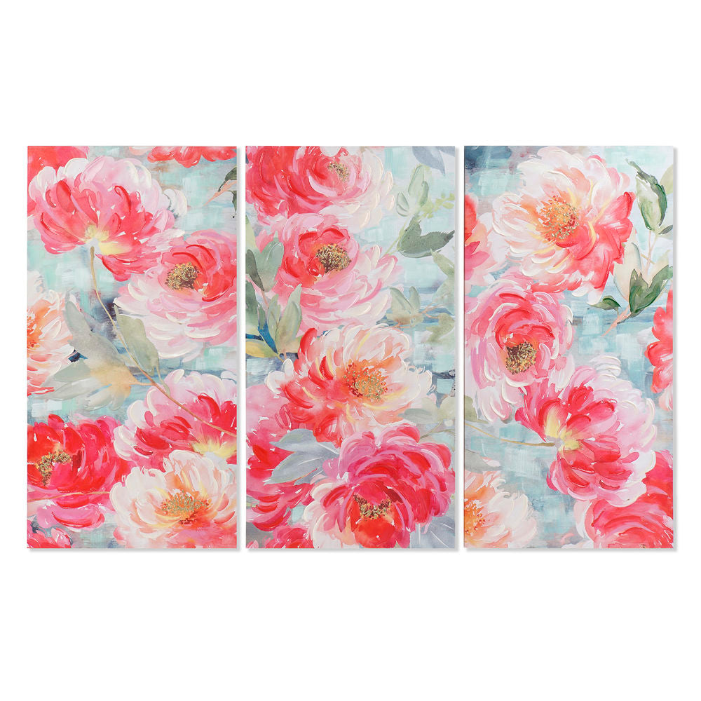 Cadre DKD Home Decor Bois Fleurs Toile (3 pcs) (50 x 3 x 100 cm)