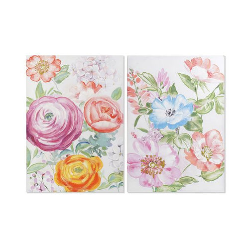 Cadre DKD Home Decor Fleurs Multicouleur Bois (2 pcs) (70 x 3 x 100 cm)