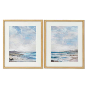 Cadre DKD Home Decor Verre Toile Plage (2 pcs) (43 x 3 x 53 cm)