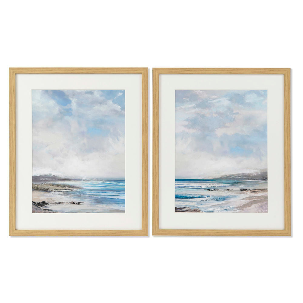 Cadre DKD Home Decor Verre Toile Plage (2 pcs) (43 x 3 x 53 cm)