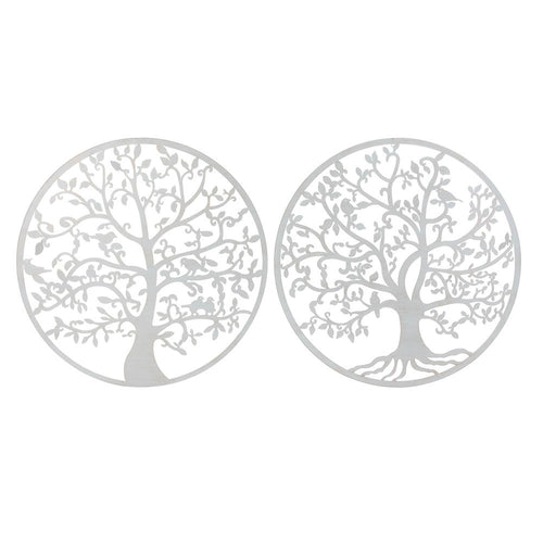 Décoration murale DKD Home Decor Blanc Métal Arbre (2 pcs) (99 x 1 x 99 cm)