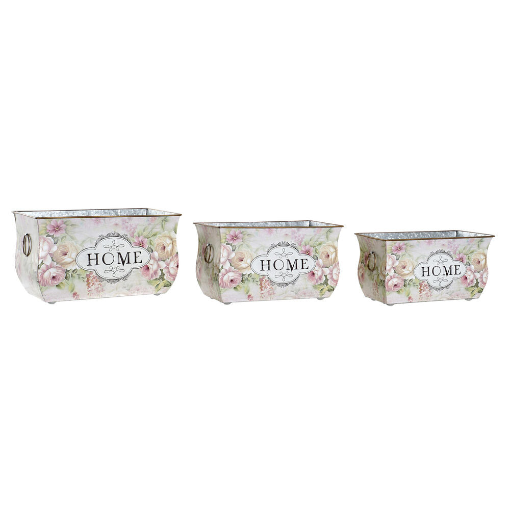 Cache-pot DKD Home Decor Rose Métal (3 pcs)