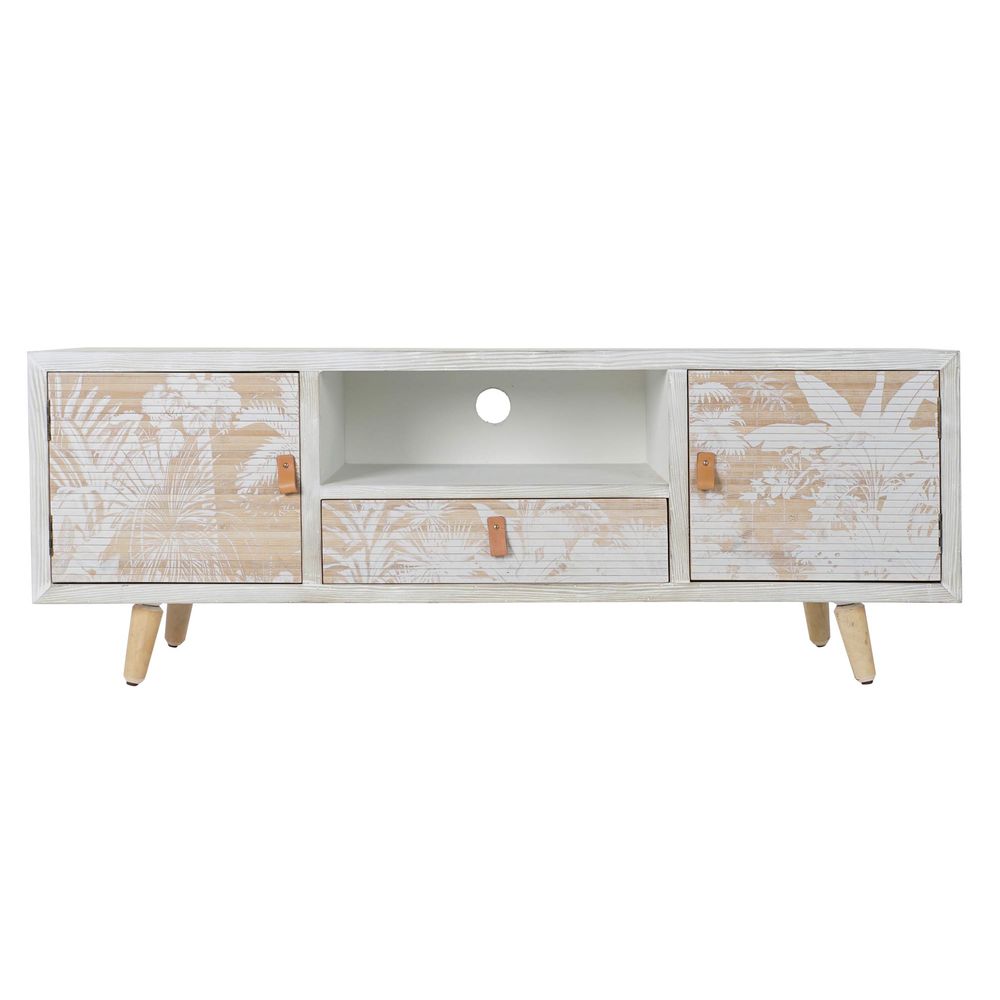 Meubles de télévision DKD Home Decor Blanc Bois Bambou (140 x 40 x 51 cm)