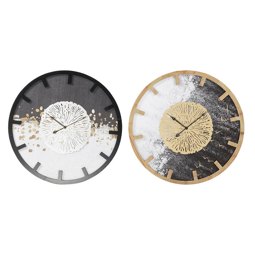 Horloge Murale DKD Home Decor Noir Fer Doré Argenté Bois MDF (2 pcs) (60 x 4.5 x 60 cm)