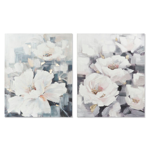 Cadre DKD Home Decor Toile Fleurs (2 pcs) (80 x 3.5 x 100 cm)