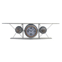 Charger l&#39;image dans la galerie, Horloge Murale DKD Home Decor Verre Fer Avion Bois MDF Gris foncé (120 x 21 x 33.5 cm)