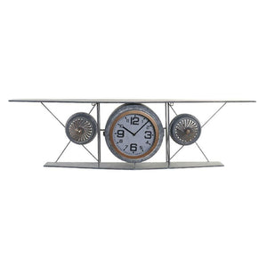 Horloge Murale DKD Home Decor Verre Fer Avion Bois MDF Gris foncé (120 x 21 x 33.5 cm)