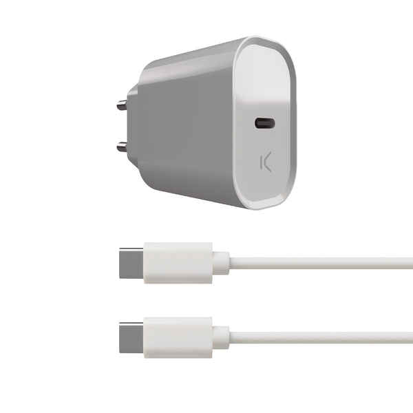 Chargeur Mural + Câble USB C KSIX Blanc 20 W