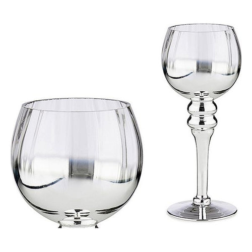 Bougeoir Verre Argent (13 x 30 x 13 cm)