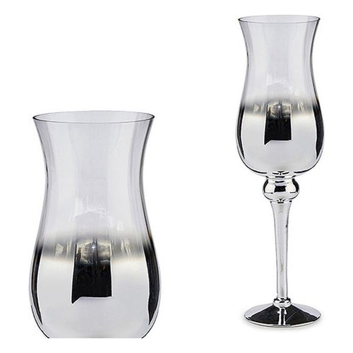 Bougeoir Verre Argent (13 x 45 x 13 cm)