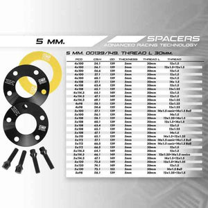 Ensemble de séparateurs OMP 4x100 56,6 M12 x 1,5 5 mm